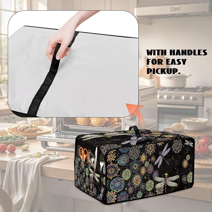Boho Mandala Dragonfly Print Toaster Oven Cover Dust-Proof Microwave Oven Cloth - Image 5
