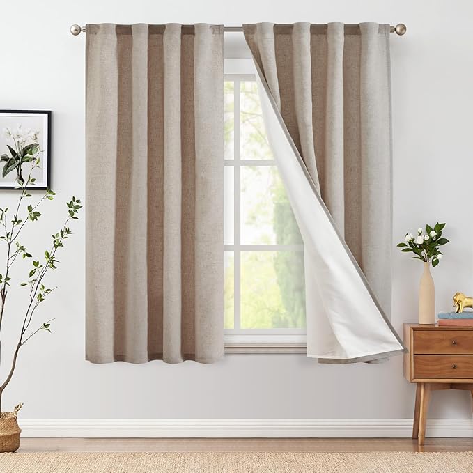jinchan Taupe Linen Blend Curtains - Image 2