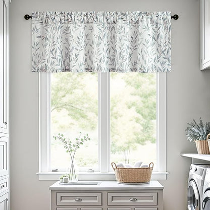 Leeva Faux Linen Leaves Print Valances - Image 2