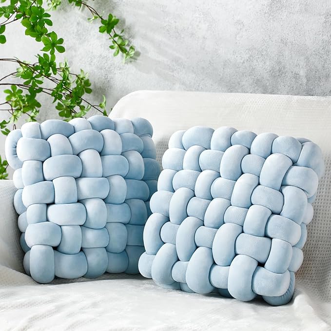 Wenqik 2 Pcs Knot Pillows Square Knotted Plush Throws Soft Accent Pillows by Wenqik