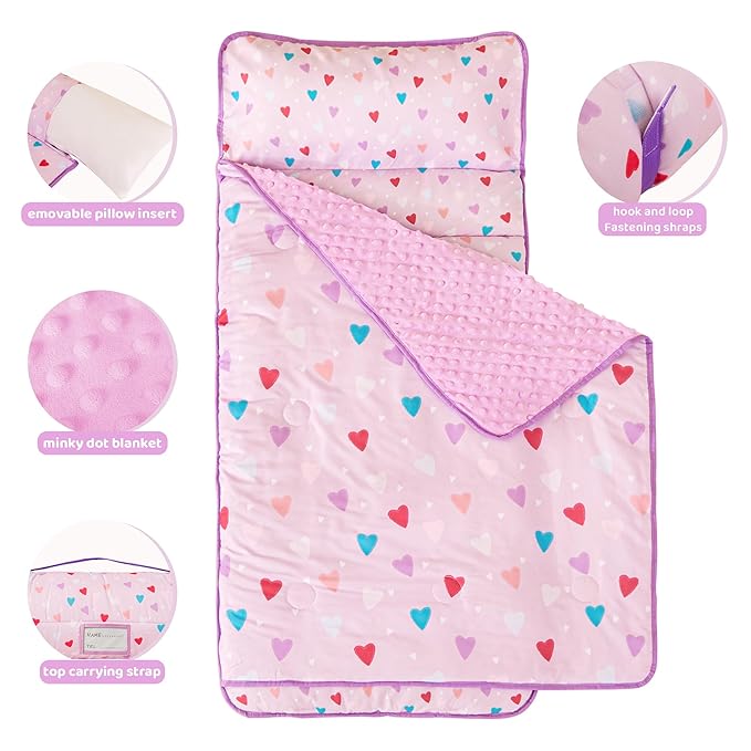 Viviland Toddler Kid Nap Mat for Preschool, Girls Heart Slumber Bag, - Image 2