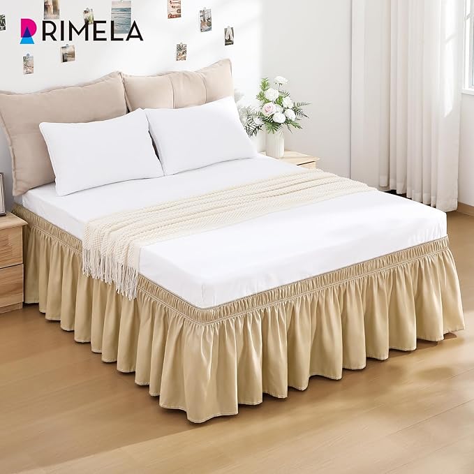 RIMELA Beige Bed Skirt King Size 18 Inch Drop, Wrap Around Elastic Bedskirt - Image 9
