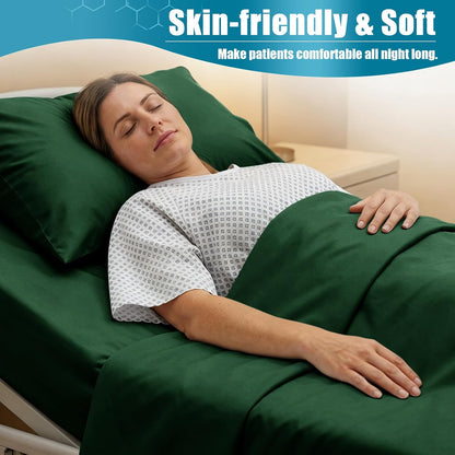 kkjiaf 3 piece dark green cotton hospital bed, side view