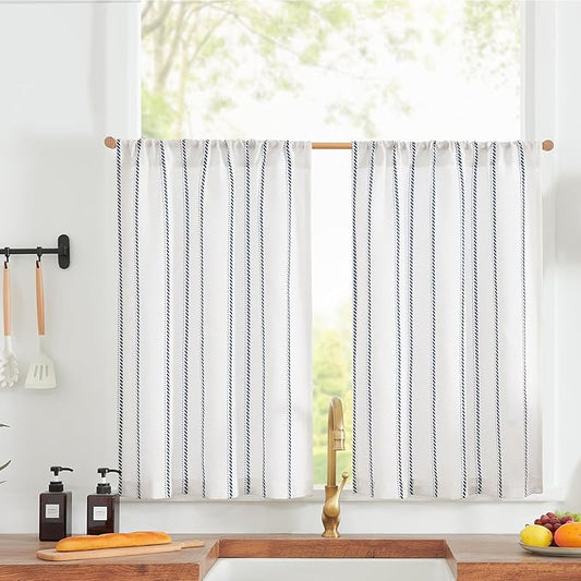 jinchan Linen Striped Kitchen Curtains Tier Cafe Curtains by JINCHAN