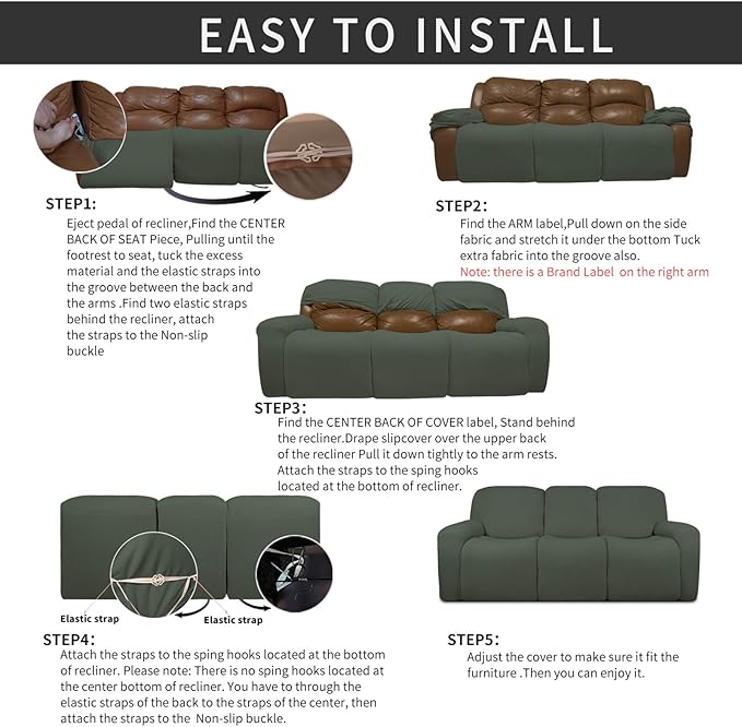 Easy-Going 8 Pieces Recliner Sofa Stretch Sofa Slipcover Sofa Cover Furniture - Image 4