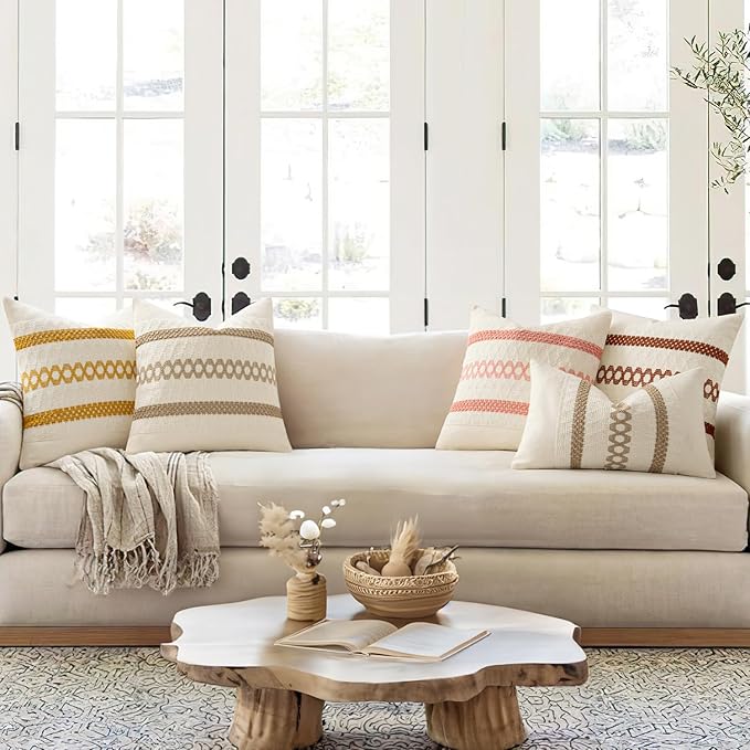 MIULEE Set of 2 Rust Decorative Pillow Covers 18x18 Inch Farmhouse Rustic Boho - Image 3