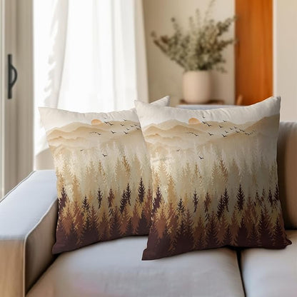 Fall Misty Forest Throw Pillow Covers 16x16 Inch Set of 2 Brown Mountain - Image 6