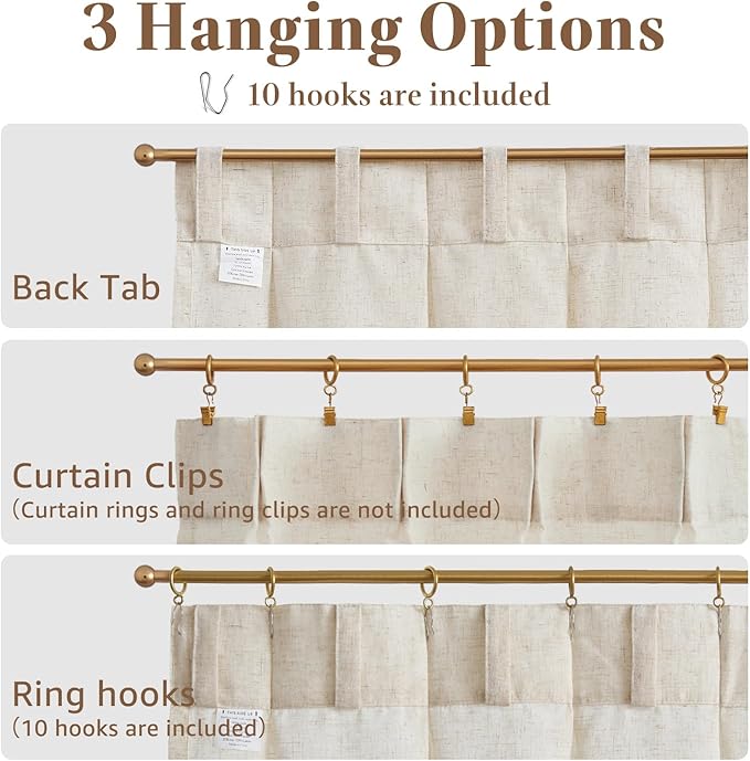 jinchan Linen Pinch Pleated Kitchen Curtains 36 Inch 2 Panels, Natural Linen - Image 7
