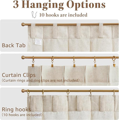 jinchan Linen Pinch Pleated Kitchen Curtains 36 Inch 2 Panels, Natural Linen - Image 7