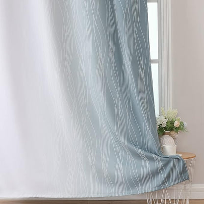Estelar Textiler Stone Blue and Greyish White Ombre Blackout Curtains 45 Inch - Image 6