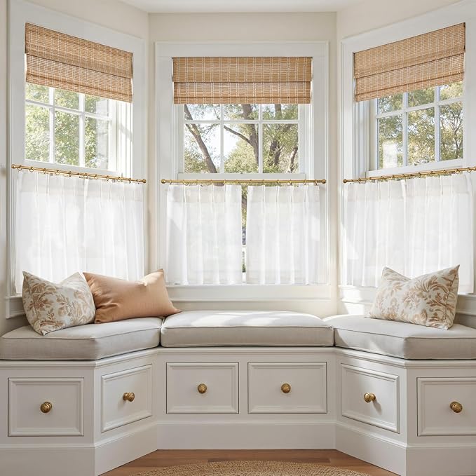 jinchan Linen Pinch Pleated Kitchen Curtains 20 Inch Natural Linen Tier - Image 2