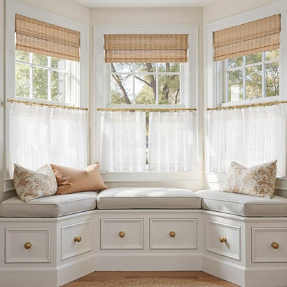 jinchan Linen Pinch Pleated Kitchen Curtains 20 Inch Natural Linen Tier - Image 2