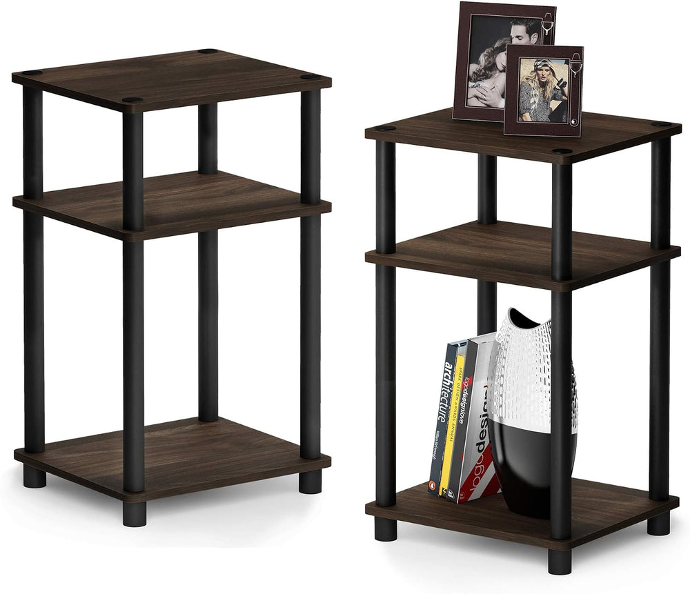 Furinno JUST Toolless 3-Tier Side Table Set of 2, Columbia Walnut