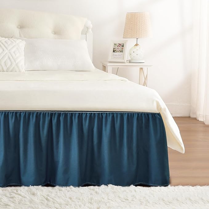 RIMELA Dusty Navy Bed Skirt King Size 18 Inch Drop, Wrap Around Elastic Bedskirt by RIMELABedSkirt