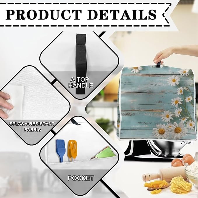Daisy Stand Mixer Cover Teal Wood Kitchen Appliance Cover - Image 3