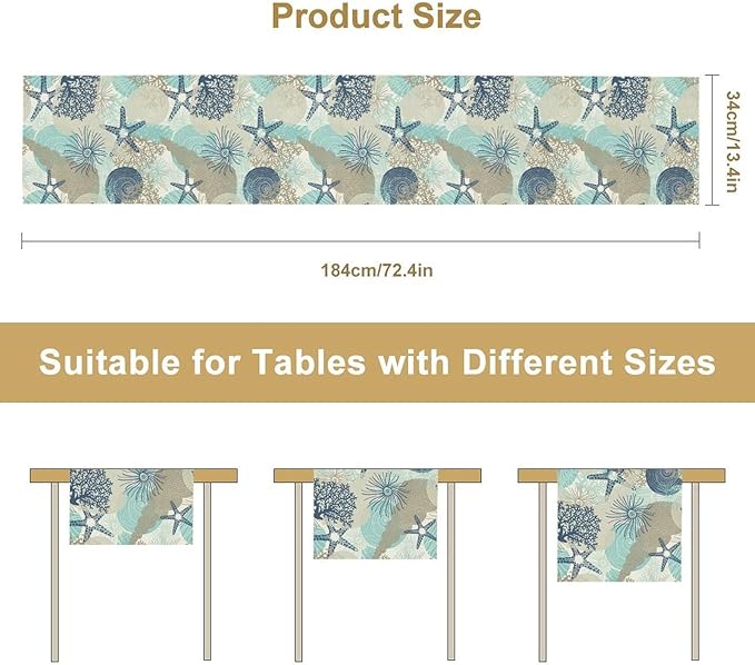 Ocean Starfish Table Runner, Coastal Coral Starfish Seaside Nautical Beach - Image 3
