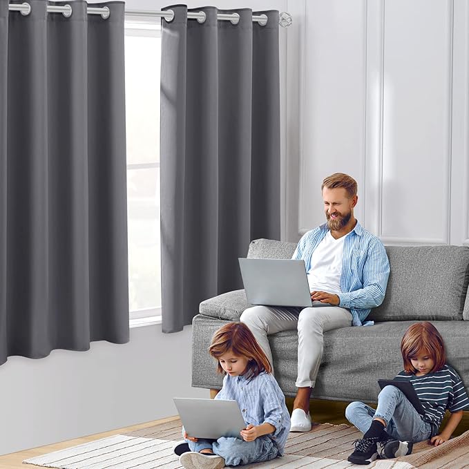 HOMEIDEAS Grey/Gray Blackout Curtains 52 X 63 Inch 2 Panels Room Darkening - Image 2