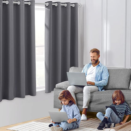 HOMEIDEAS Grey/Gray Blackout Curtains 52 X 63 Inch 2 Panels Room Darkening - Image 2