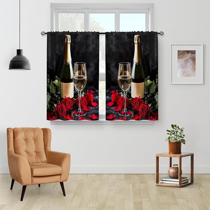 Aimego Red Rose Wine Kitchen Curtains - Image 2