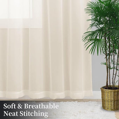 Sheer Curtains 54 Inches Long 2 Panels, Rod Pocket Short Curtain - Image 8
