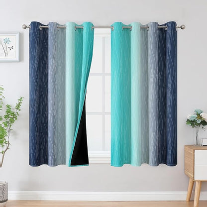 Estelar Textiler Navy Blue and Teal Blackout Curtains 45 Inch Length, Full by ESTELARTEXTILER