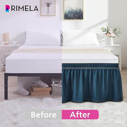 RIMELA Dusty Navy Bed Skirt Queen Size 15 Inch Drop, Wrap Around Elastic - Image 6