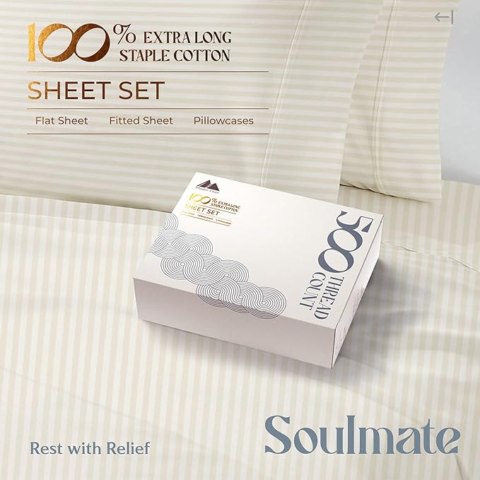 Mayfair Linen 100% Cotton Striped Sheets King Size Bed Set - Image 3