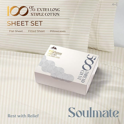 Mayfair Linen 100% Cotton Striped Sheets King Size Bed Set - Image 3