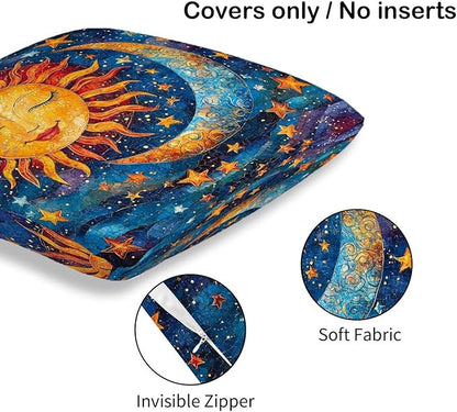Sun and Moon Throw Pillow Covers Set of 2 | 18x18 Inches Cushion Cases - Image 6
