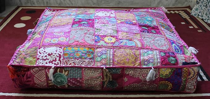 CRAFT KALA Indian Square Patchwork Traditional Pouf Cover Indian Living Room - Image 6