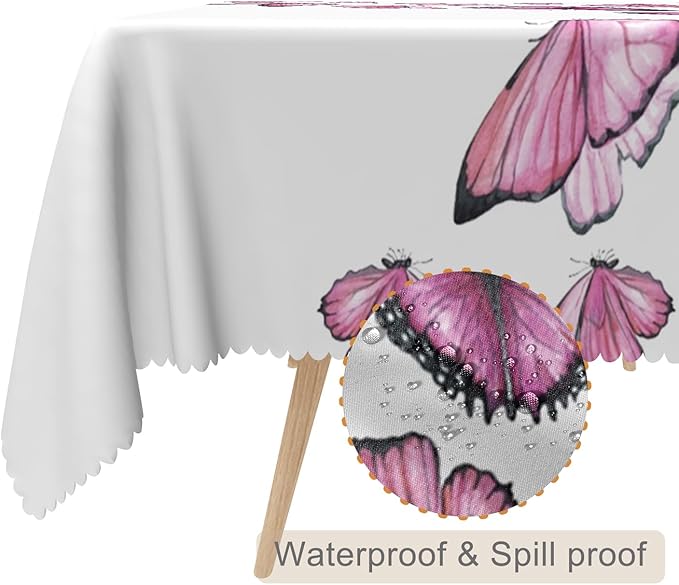 60x84inches Butterfly Rectangle Table Cloth Pink Purple Nature Butterflies - Image 2