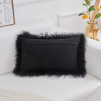 Genuine Mongolian Lamb Fur Pillow Cover – 12"x20" Rectangular Cushion Case – - Image 5