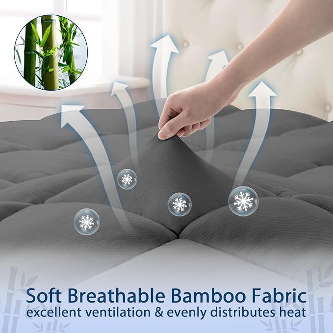 ELEMUSE Twin Grey Cooling Bamboo Viscose Mattress Topper - Image 4