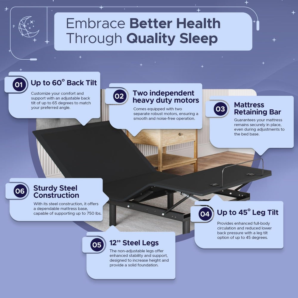 Celestial Sleep Aurora Adjustable Bed Base (Frame Only), Easy Assembly, Head ...