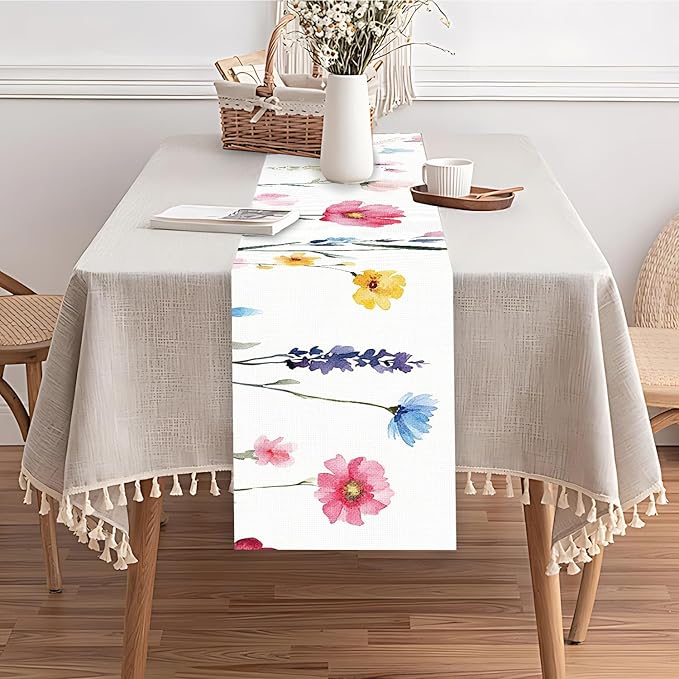 Elegant Watercolor Floral Table Runner – 13x72 Inch Soft Cotton Fabric - Image 8