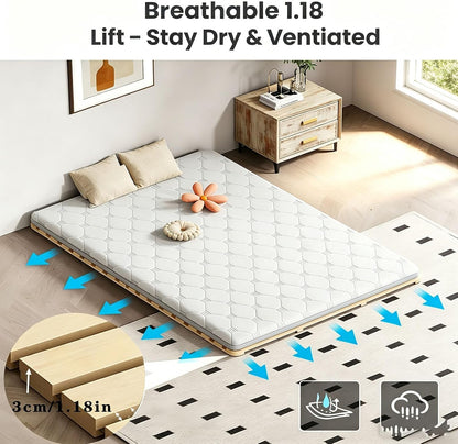 floor bed frame,japanese bed frame,breathable moisture resistant, side view