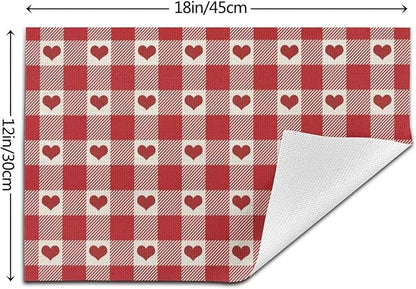 Valentine's Day Placemats Set of 4, Checked Love Hearts Decorative Table Mat 12 - Image 4