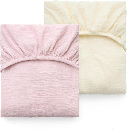 Momcozy Muslin Standard Fitted Crib Sheets, 2 Pack Soft Breathable Natural by Momcozy