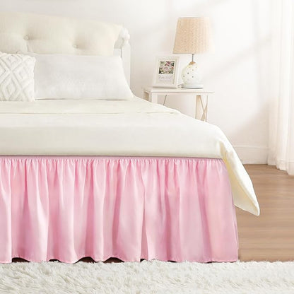 RIMELA Dusty Pink Bed Skirt King Size 15 Inch Drop, Wrap Around Elastic Bedskirt by RIMELABedSkirt