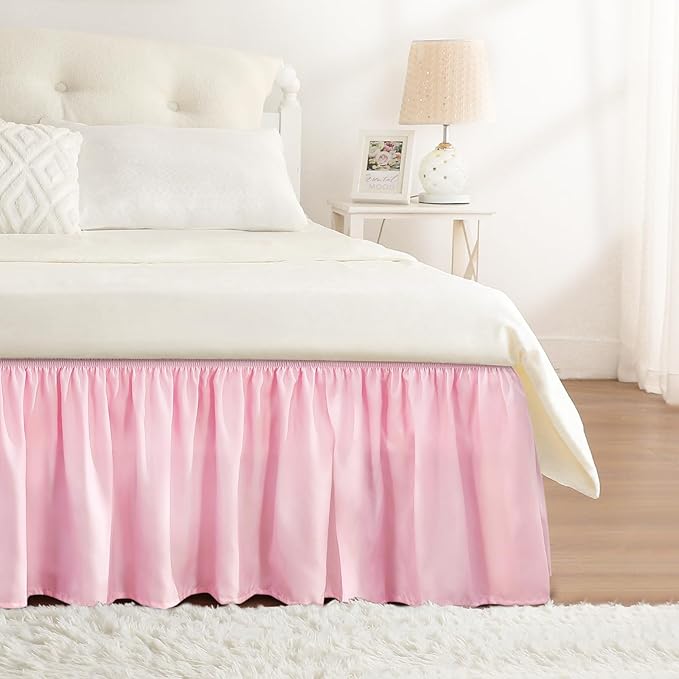 RIMELA Dusty Pink Bed Skirt Queen Size 15 Inch Drop, Wrap Around Elastic by RIMELABedSkirt