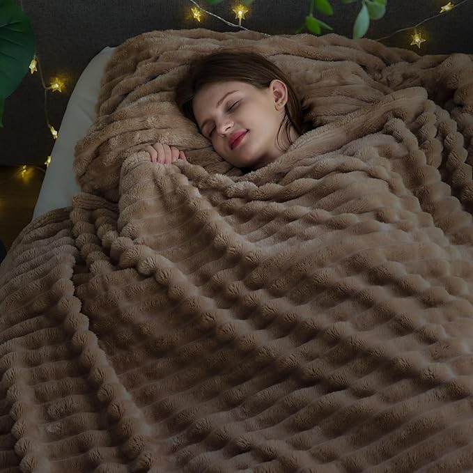 NEWCOSPLAY Super Soft King Blanket Taupe Premium Silky Flannel Fleece 3D Ribbed - Image 2
