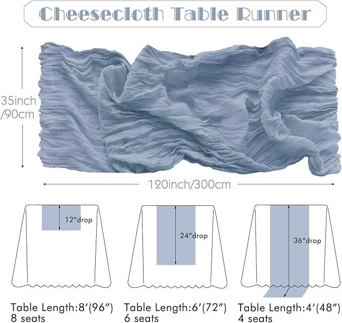 IVAPUPU 6 Pcs Cheesecloth Table Runner - 10ft Dusty Blue Boho Gauze Cheese - Image 4