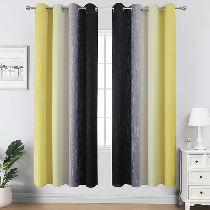 Estelar Textiler Black and Yellow Blackout Curtains - Image 2