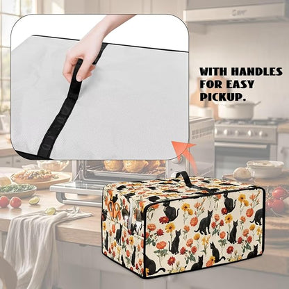 Black Cat Rose Daisy Floral Print Microwave Oven Cover - Image 5