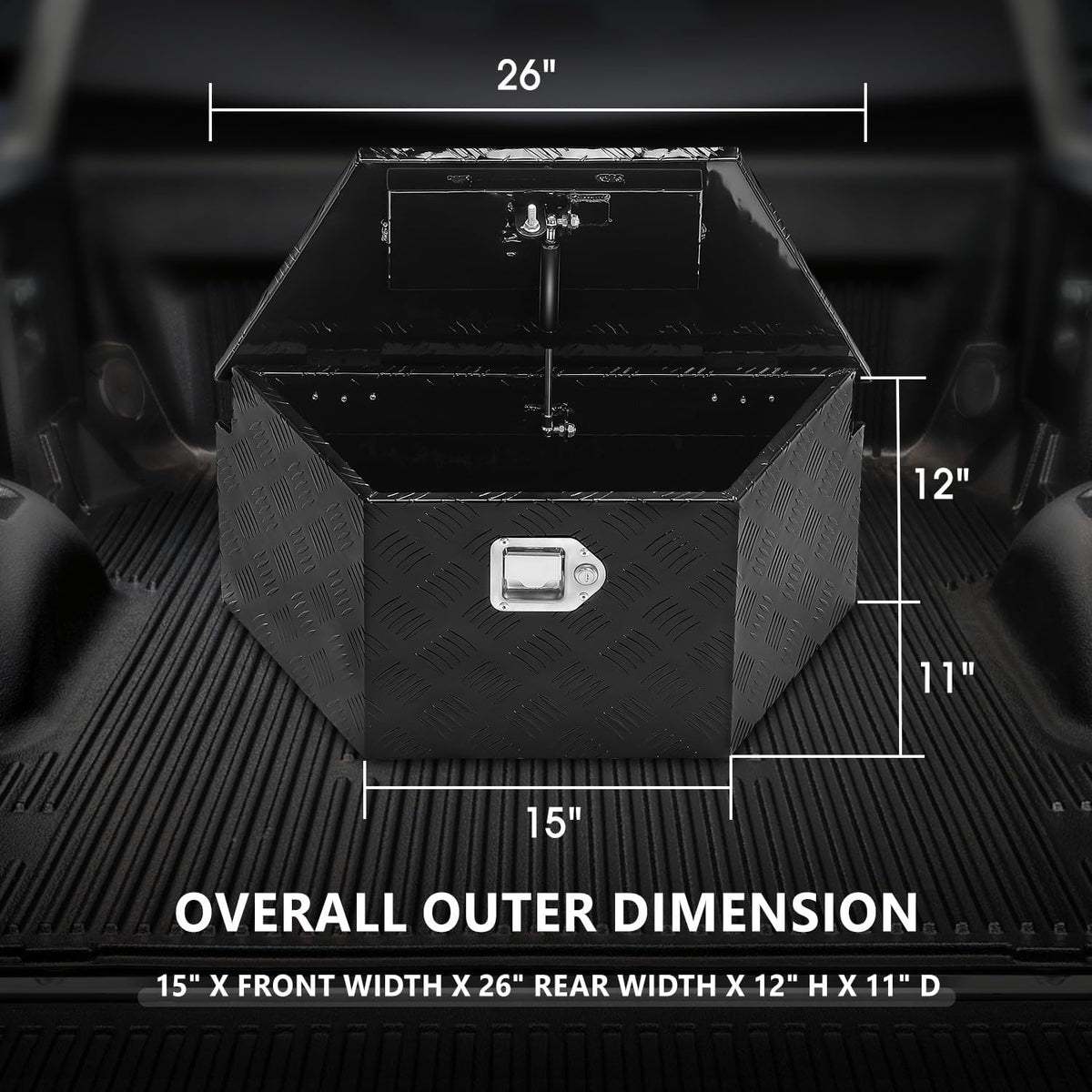 dna motoring trailer tongue box, lockable aluminum truck, close-up detail