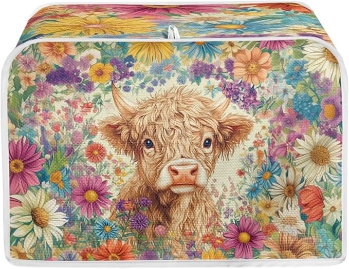 ZFRXIGN Flower Highland Cow Toaster Covers 2 Slice Toaster Dust Cover Hippie by ZFRXIGN