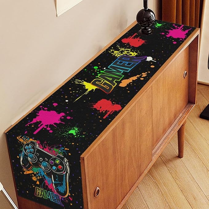 Gaming Table Runner, Kids Themed Game Controller Colorful Gamer Table Scarf - Image 2