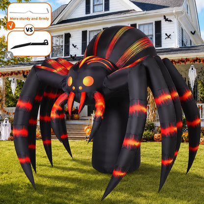 COMIN 7FT Halloween Inflatables Orange Stripe Spider Yard Decor with LEDs