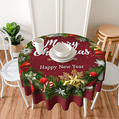 Merry Christmas Wreath Round Tablecloth 60 Inch, Christmas Decorations Round - Image 5