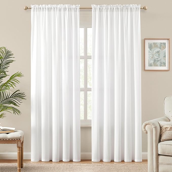 HOMEIDEAS Non-See-Through White Privacy Semi Sheer Curtains 84 Inches Long 2 - Image 2
